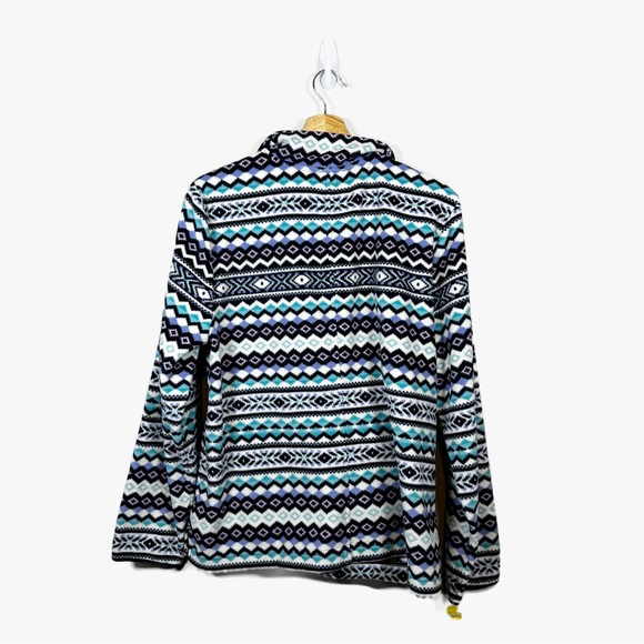 Talbots Petites Full Zip Fleece Jacket Womens P Fairisle Purple Blue Pockets - Picture 9 of 9